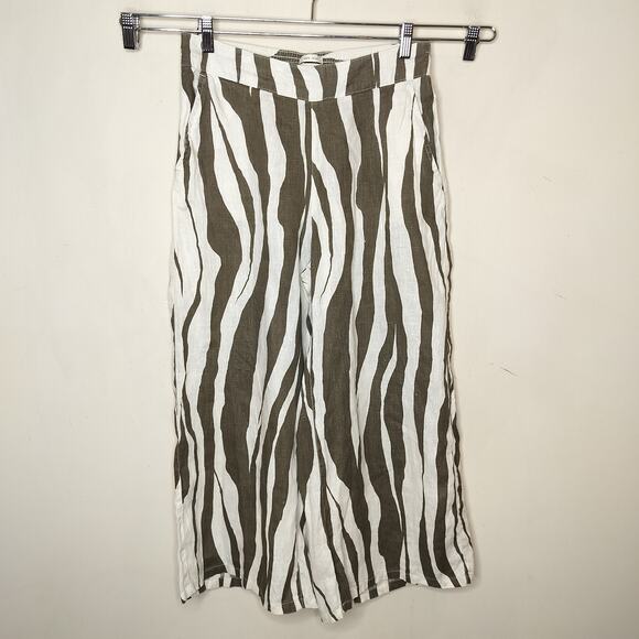 Rachel Zoe Linen Wide Leg Crop Pants Zebra Stripe - Picture 1 of 6